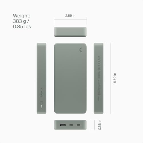 Clemm 35W Portable Charger 20000mAh Power Bank, 3-Port Battery Pack with 2 USB-C & 1 USB-A, Quick Charge & PD, Up to 4 Phone Charges, Soft-Touch Travel Charger for iPhone, Samsung & iPad (Gray)