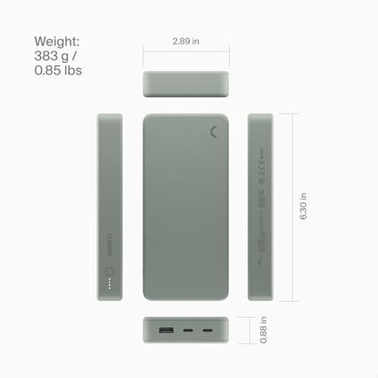 Clemm 35W Portable Charger 20000mAh Power Bank, 3-Port Battery Pack with 2 USB-C & 1 USB-A, Quick Charge & PD, Up to 4 Phone Charges, Soft-Touch Travel Charger for iPhone, Samsung & iPad (Gray)
