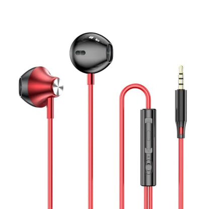Wired in-Ear Headphones with Microphone, 3.5mm Jack Earphones - color: Red, 3.5mm Round Tip