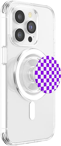 Checkerboard Purple and White | Check Pattern/Checkered PopSockets PopGrip for MagSafe - style: Magnetic PopGrip