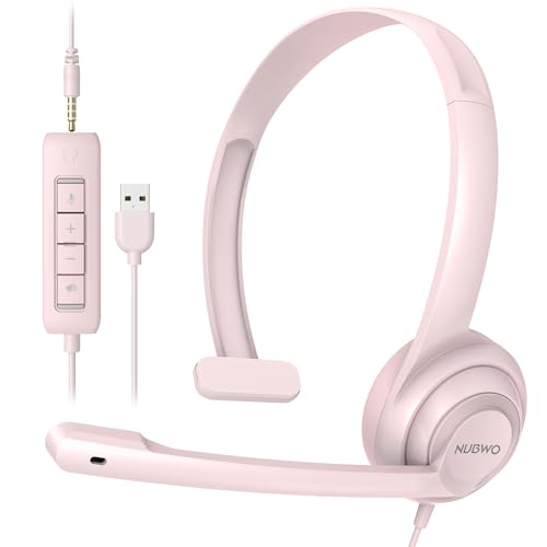 NUBWO HW02 USB Headset with Microphone Noise Cancelling & in-line Control - color: Pink, size: 1 pack