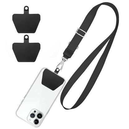 SHANSHUI Phone Lanyard, Cell Phone Tether Pads Compatible with iPhone & All Smartphones in Full Cover Cases - color: Black Adjustable, size: 23inch