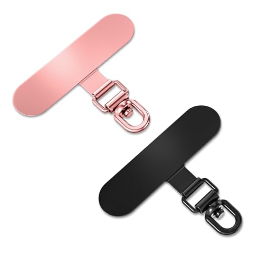 saxsion 360° Rotating Phone Tether Tab & Lanyard Connector, 44lbs Stainless Steel Phone Clip, Universal Swivel Adapter for Straps, No-Adhesive Case Insert (Rose Gold+Black) - color: 360° Swivel (Rose Gold+black)