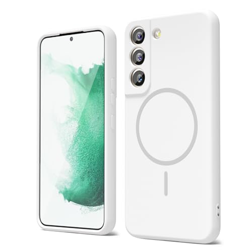 oakxco for Samsung Galaxy S22 Plus Case Silicone Mag Safe, Magnetic Slim Thin Phone Case Compatible with Magsafe, Women Girls Cute Girly Aesthetic Soft Rubber Gel Safecase with Camera Cover, White - color: White, size: S22 Plus