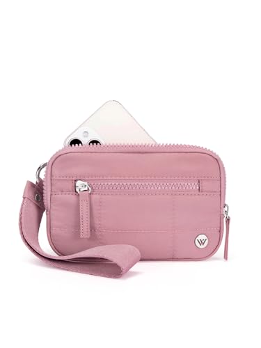WESTBRONCO Wristlet Wallets for Women – RFID Blocking Quilted Nylon Phone Wallet, Card Holder Purse for Travel & Everyday Use - color: Rose Pink