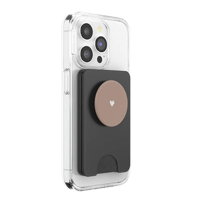 Cute Mocha Brown Heart Love Minimalist PopSockets PopWallet for MagSafe - style: Magnetic PopWallet