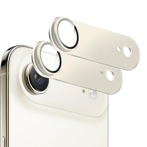 2 Pack Camera Lens Protector for iPhone 17 Air [ Drop Protection ] AR Tempered Glass Strong Adsorption Metal Camera Cover Screen | Light Gold Finish