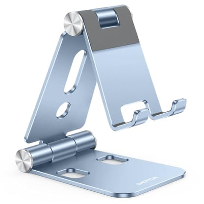 OMOTON Foldable Cell Phone Stand, C4 Portable Aluminum Phone Holder - color: Light Blue