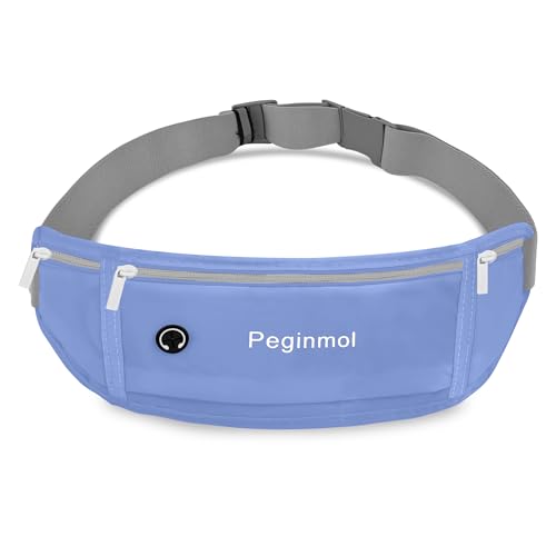 Slim Running Belt Fanny Pack, Waist Pack Bag for Women Men, Running Pouch for Phone Waterproof Reflective with 3 Pouches, Running Phone Holder for Sports, Traveling (Blue) - color: Blue