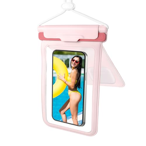 Wokyo Waterproof Phone Pouch with Dual Compartment Up to 7.5 Inches, Clear Window IPX8 Phone Protector Large Capacity Cellphone Dry Bag Pouch with Lanyard for Swimming Snorkeling - color: Pink