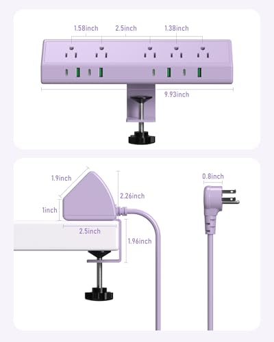 Jgstkcity Desk Clamp Power Strip USB C 45W,Surge Protector,Purple - color: Purple, size: 6 FT