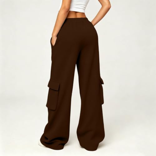 Cargo Sweatpants For Women Baggy Drawstring Waist Hiking Pants Lightweight Y2k Stretch Athletic Joggers With Pockets - color: Coffee, size: Small