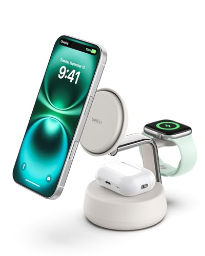 Belkin Qi2.2 25W Wireless Fast Charging Station, 3 in 1 iPhone Charger - color: Sand, style: 3 in 1