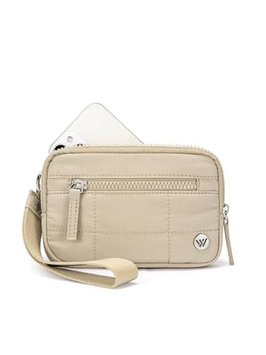 WESTBRONCO Wristlet Wallets for Women – RFID Blocking Quilted Nylon Phone Wallet, Card Holder Purse for Travel & Everyday Use - color: Khaki