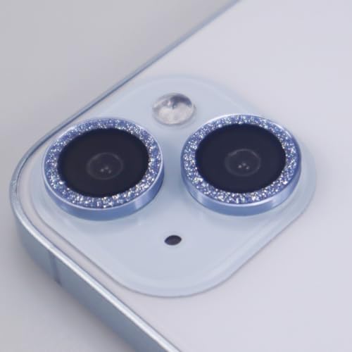 BONVAN for iPhone 15/15 Plus Camera Lens Protector Bling Glitter Metal Crystal Tempered Glass Screen Accessories Sparkly Lens Cover, also Compatible with iPhone 16e (2PCS) (Blue) - color: Blue