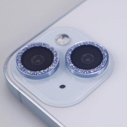 BONVAN for iPhone 15/15 Plus Camera Lens Protector Bling Glitter Metal Crystal Tempered Glass Screen Accessories Sparkly Lens Cover, also Compatible with iPhone 16e (2PCS) (Blue) - color: Blue