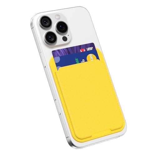 oakxco Phone Wallet Stick On, Slim Thin Adhesive ID Credit Card Holder Wallet Pocket Back of Phone Case, Hard Shell Plastic Sleeve Sticky Card Wallets Pouch for iPhone Samsung Pixel, Yellow - color: Yellow