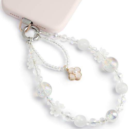 POSADINA Phone Charm for Women, Anti-Theft Phone Wrist Strap, Hands-Free & Detachable Cellphone Lanyard Chain with Tether Tab - color: Milky Gleam