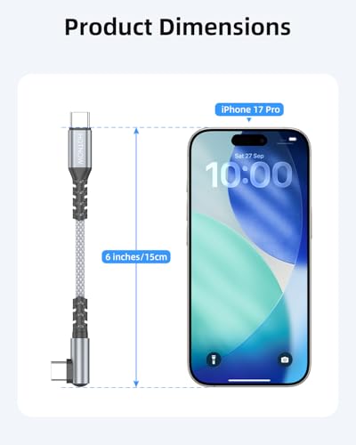 Short Right Angle USB C to USB C Cable 6 inch 3 Pack, PD 65W Fast Charging - color: Grey White, size: 0.5FT