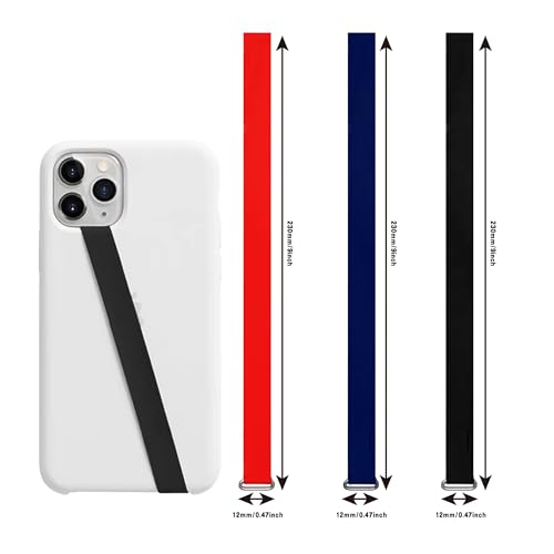 Bilymate Reusable Silicone Phone Grip Strap (3 Pack)-Wireless Charging Compatible, Detachable Loop Holder for iPhone & Android Cases - Black+Blue+Red