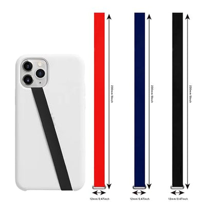 Bilymate Reusable Silicone Phone Grip Strap (3 Pack)-Wireless Charging Compatible, Detachable Loop Holder for iPhone & Android Cases - Black+Blue+Red