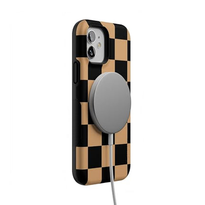 Casely iPhone 12 Mini Case | Fit Check | Black & Brown Checkerboard | Bold Protective Design | MagSafe Compatible Design - color: Fit Check | Black & Brown Checkerboard, size: Iphone 12 Mini