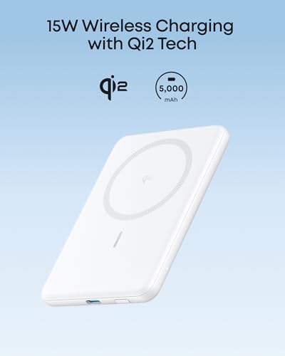 Anker MagGo Power Bank, 5,000mAh Qi2-Certified 15W Max Portable Charger