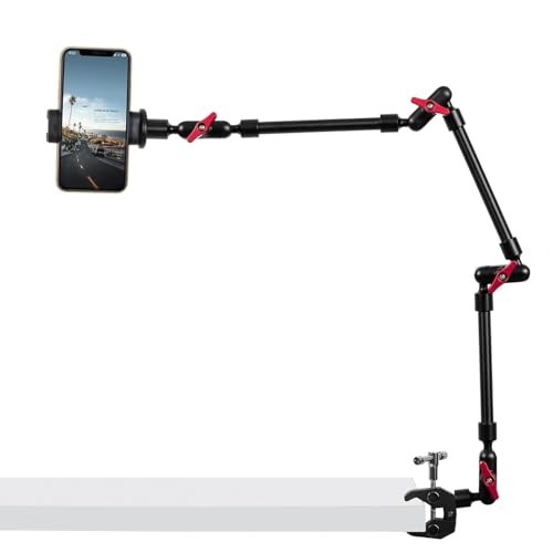Magic Arm Camera Mount, 32" Aluminum Articulating Arm with Desk Clamp & Standard 1/4" Screw, Heavy Duty Overhead Phone Mount for Video Recording, Live Streaming, Vlogging - size: 32 Inch Arm + Clamp + Phone Clip