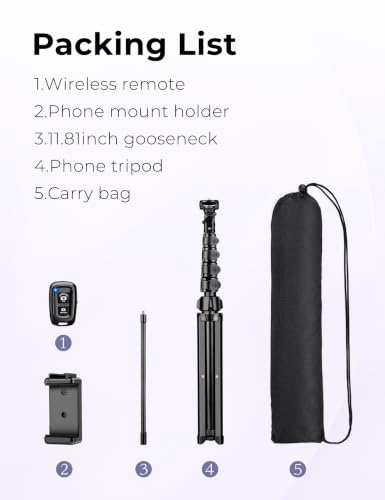 Phone Tripod Stand, 81" Tall Cellphone Tripod for iPhone with Gooseneck - size: 81 inch