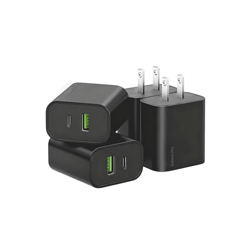 4 Pack USB C Charger Block,20W USB-C & USB-A Port Charger，for i Phone 17/16/15/14/13/12/11/X/8, i Pad and More - color: 4p black