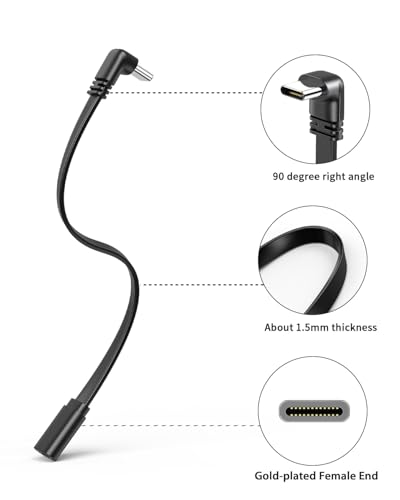 2Pack 90 Degree USB-C Extension Cable Flat 8inch.USB2.0 C Male to Female Adapter, Soft Right Angle USB C to C Cable. Only Compatible with of 66W and Below - color: M/F Right Angle, size: 8 inches