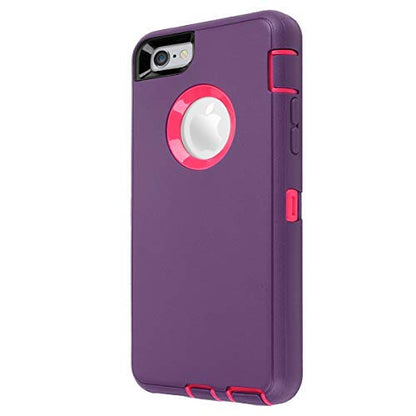 AICase iPhone 6 Case, iPhone 6S Case [Heavy Duty] Built-in Screen Protector Tough 3 in 1 Rugged Shockproof Cover for Apple iPhone 6/6S (Dark Purple/Rose Red) - color: Dark Purple/Rose Red