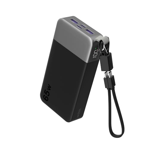 NOBIS Portable Charger 20000mAh 65W Power Bank w/Detachable Cable - color: Black