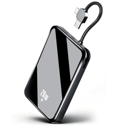 golioklsy Portable Charger Power Bank, 10000mAh Phone Charger with Built-in Cable, 20W PD Fast Charging, Slim Battery Pack with LED Display, Travel Essential for iPhone 17/16/15/14 All Series, Black - color: 01.Black