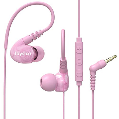 Joysico Wired Sport Running Headphones Over Ear in-Ear Earbuds w Mic Pink - color: Pink