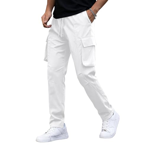 Men Cargo Pants Ripstop Heavy Duty Tactical Waterproof Deep Pockets Casual Beach Construction Tactical Pants for Men - color: A White, size: Large