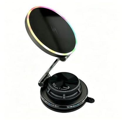 15W Fast Wireless Car Charger, Magnetic Dashboard Phone Holder, 360 Rotating Foldable Bracket, Compatible with MagSafe, Strong N52 Magnet & Gel Suction for iPhone17/16/15 pro and Samsung (Black) - color: Black