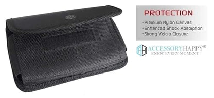 AH Military Grade Nylon Cell Phone Pouch - Clip Holder for Belt Loop, Fits iPhone 13/14 Max/Pro, S20 Plus, Otterbox (Large) - color: BLACK, size: Large (7.0 X 3.8 X 0.7 in)