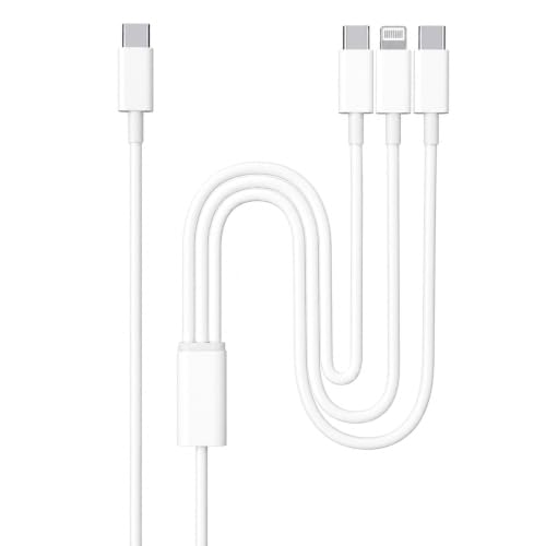 60W 3 in 1 USB C to 2*USB C and Lightning Port for iPhone Duo 18 Pro Max - color: White1