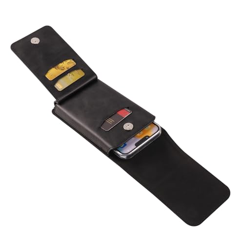 Cell Phone Belt Clip Bag Leather Black, Mobile Phone Waist Pouch Leather - color: Black, size: 6.3 INCH