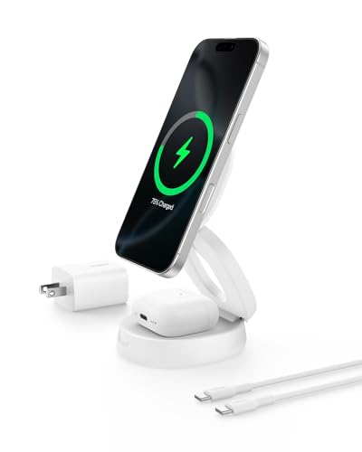 Belkin Qi2 15W Wireless Fast Charging Station, 2 in 1 iPhone Charger - color: White, style: 2 in 1