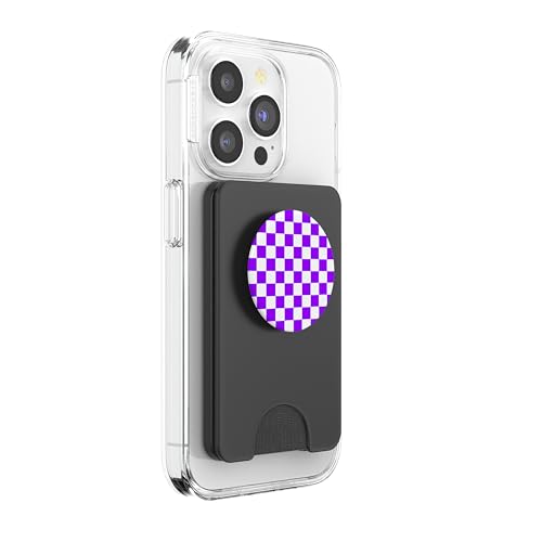 Checkerboard Purple and White | Check Pattern/Checkered PopSockets PopWallet for MagSafe - style: Magnetic PopWallet