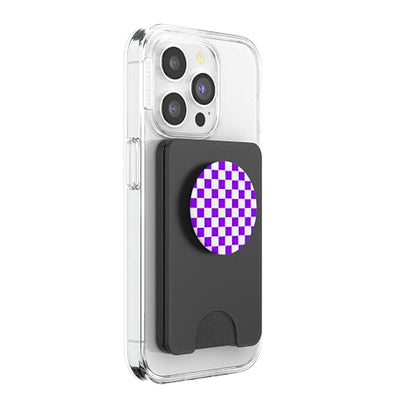 Checkerboard Purple and White | Check Pattern/Checkered PopSockets PopWallet for MagSafe - style: Magnetic PopWallet