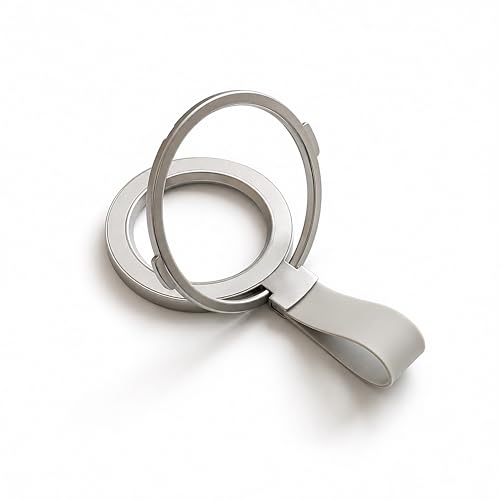 Magnetic Phone Grip Holder for MagSafe, 360° Rotating Ring Stand Kickstand with Silicone Finger Strap, Strong Magnetic Phone Holder for iPhone 17/16/15/14/13/12 & Android (Silver White) - color: Silver White