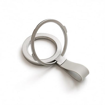 Magnetic Phone Grip Holder for MagSafe, 360° Rotating Ring Stand Kickstand with Silicone Finger Strap, Strong Magnetic Phone Holder for iPhone 17/16/15/14/13/12 & Android (Silver White) - color: Silver White