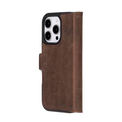 Bayelon Leather Wallet Case for iPhone 16 Pro 6.3" - Flip Cover Card Holder, iPhone 16 Pro Wallet Folio Case, Kickstand, MagSafe Compatible RFID, Real Leather iPhone 16 Pro Cover (Dark Brown) - color: Dark Brown, size: iPhone 16 Pro