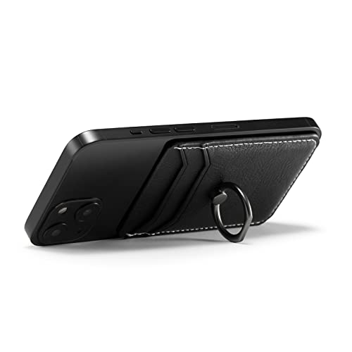 Card Holder Sleeve with Ring, RFID Credit Wallet Synthetic Leather Stick On Back Grip for iPhone Samsung Smartphone - Black - color: Cow Black