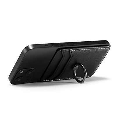 Card Holder Sleeve with Ring, RFID Credit Wallet Synthetic Leather Stick On Back Grip for iPhone Samsung Smartphone - Black - color: Cow Black