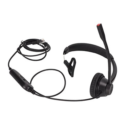 RJ9 Single Ear Headset, Monaural Business Communication Headset with Noise Canceling Mic, Volume Control and 6 Speed Line Adjustment for Call Centers Office