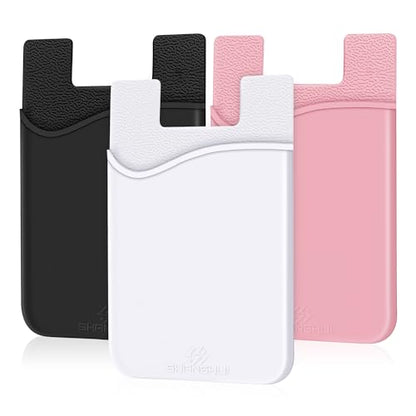 SHANSHUI Cell Phone Wallet, 3 PCS Strong Adhesive Card Sleeve Silicone Card Pouch Stick on Phone Compatible for iPhone/Samsung Galaxy/Sony/Huawei and Most Smart Phones - Black White Pink - color: Black, White, Pink